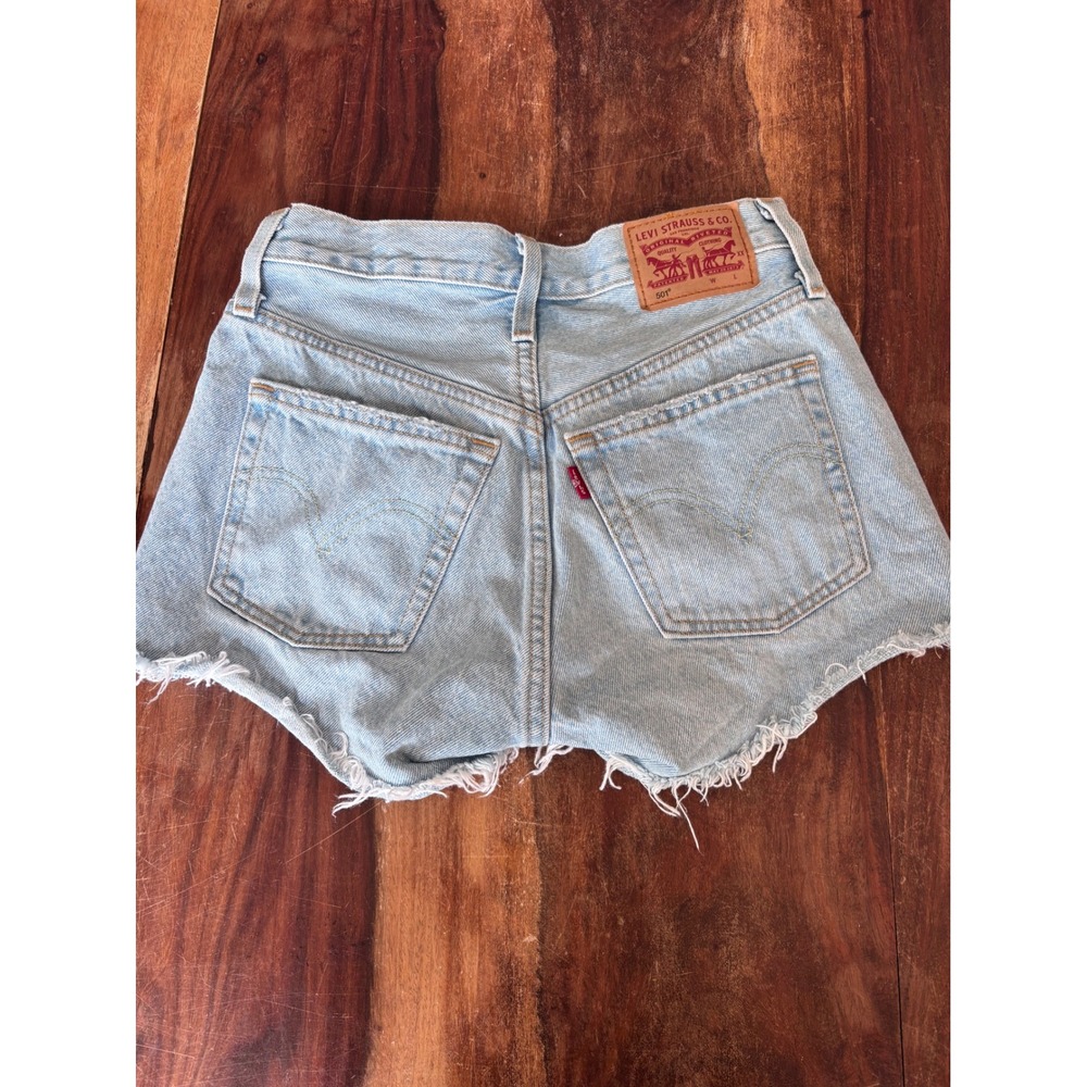 LEVI'S 501 denim shorts women sz 23 distressed button fly high rise cut-off - Picture 2 of 11